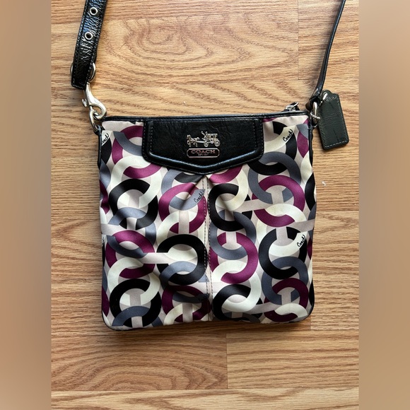 Coach Signature Madison Sateen Crossbody Bag, Grey/White/Black/Purple Color - Picture 2 of 9